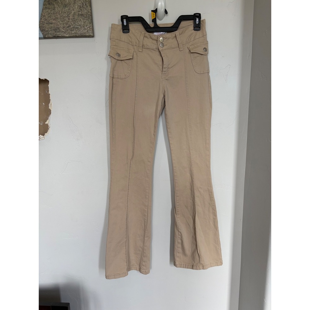 Solo Tu Khaki Tan Flare Leg Cargo Pants Y2K Mid Rise Seam Detail Size 9/29‎